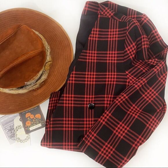 Vintage Red Buffalo Check Double Breasted Blazer - Picture 1 of 8